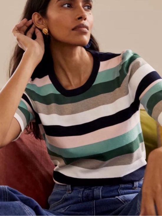 Boden Sweaters - BODEN COTTON STRIPED KNITTED LEAF MULTI SWEATER TOP SZ S